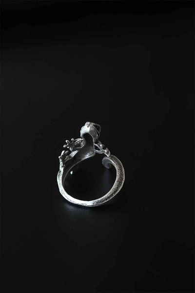 Clariss Lizard Figure Antique Silver Color Adjustable Men's Ring