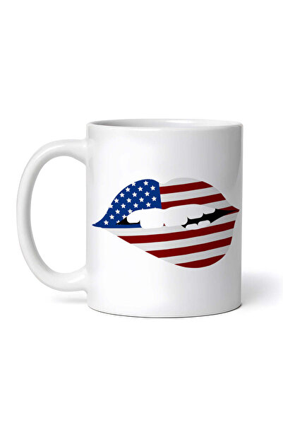 OEM Cană albă personalizată, Sensual Lips American Flag, INOVATIX®. 330ml