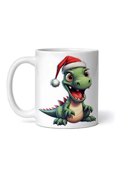 OEM Cană albă personalizată, Dinozaur de Crăciun Feroce, INOVATIX®. 330ml
