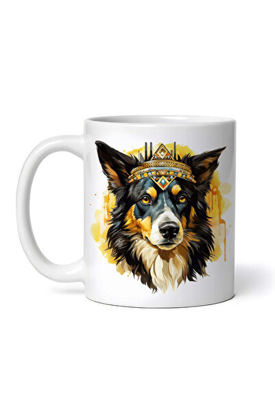 OEM Cană albă personalizată, câine Border Collie egiptean, INOVATIX®. 330ml