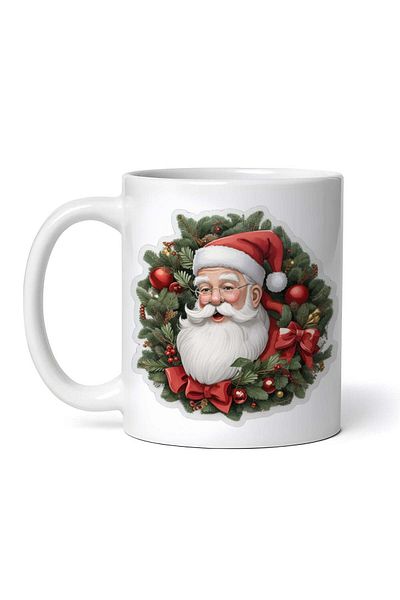 OEM Personalized white mug, Christmas wreath with Santa Claus, INOVATIX®. 330ml