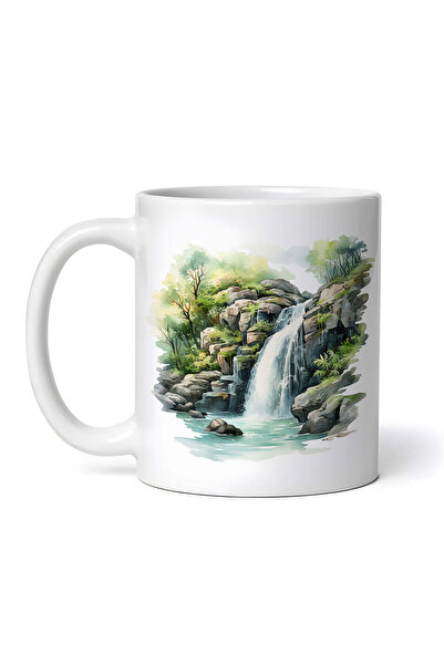 OEM Cană albă personalizată, Cascadă cu copaci verzi, Inovatix®. 330 ml