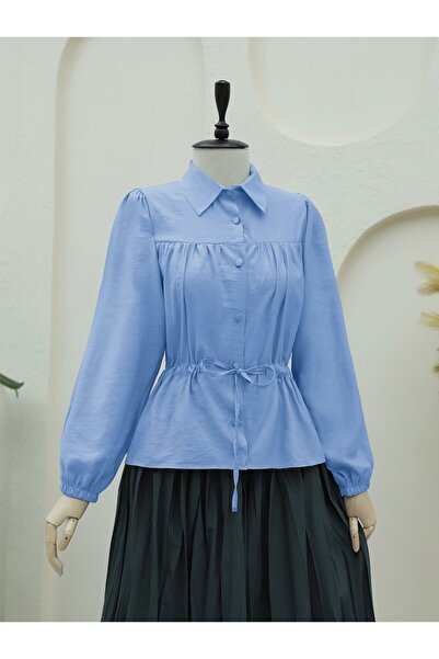 HİJABAYA بلوزة قميص بأزرار وأربطة على شكل نفق