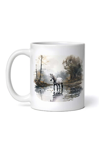 OEM Cană albă personalizată, Cal alb lacuit, Inovatix®. 330 ml