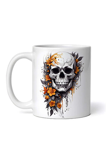 OEM Εξατομικευμένη Λευκή Κούπα, Κρανίο με Λουλούδια, Inovatix®. 330ml