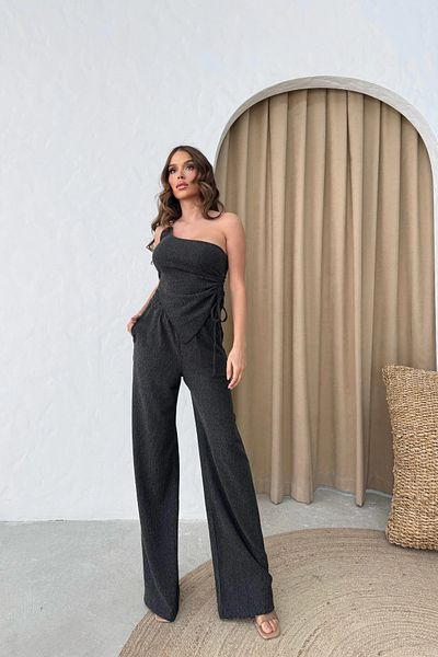 Sorridi One Shoulder Accessory Gathered Side Blouse Trousers Set of 2