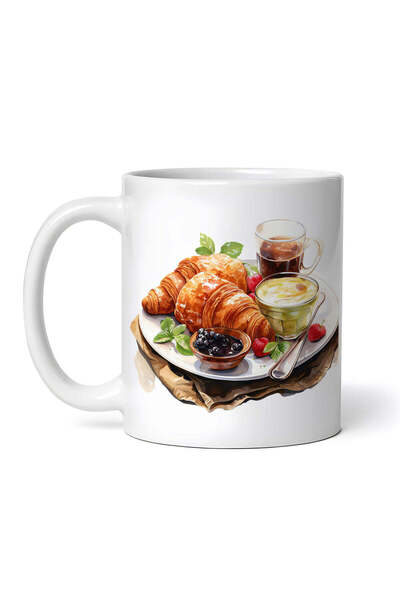 OEM Cană albă personalizată, croissant cu ceai și dulceață de afine, INOVATIX®. 330ml