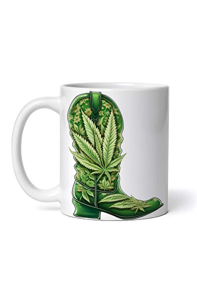 OEM Cană albă personalizată, Cizmă cu frunze de canabis, INOVATIX®. 330ml
