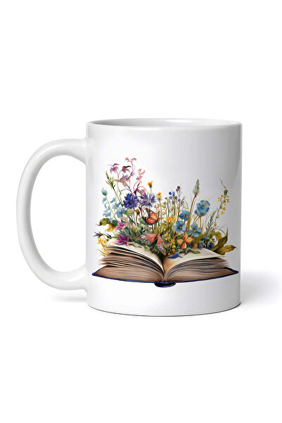 OEM Εξατομικευμένη Λευκή Κούπα, Βιβλίο και Λουλούδια Πέρλα, Inovatix®. 330ml