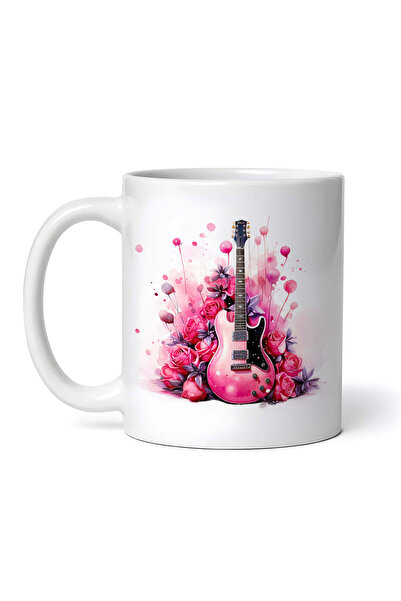 OEM Cană albă personalizată, chitară cu trandafiri roz, Inovatix®. 330 ml