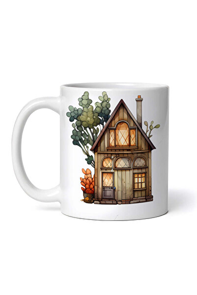 OEM Εξατομικευμένη λευκή κούπα, καφέ ξύλινο σπιτάκι, INOVATIX®. 330ml