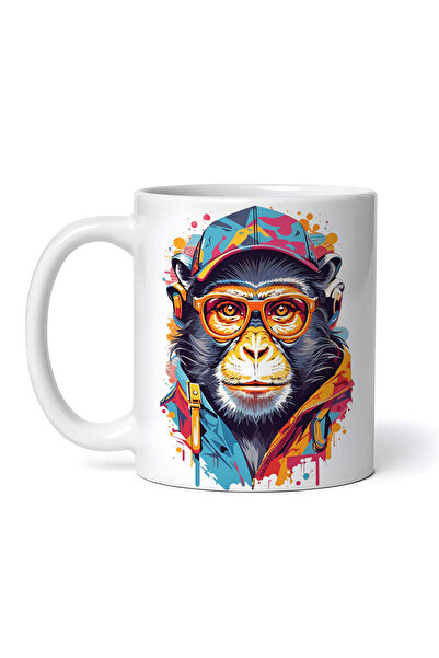 OEM Εξατομικευμένη λευκή κούπα, Χιμπατζής με ποτήρια και καπάκι, INOVATIX®. 3...