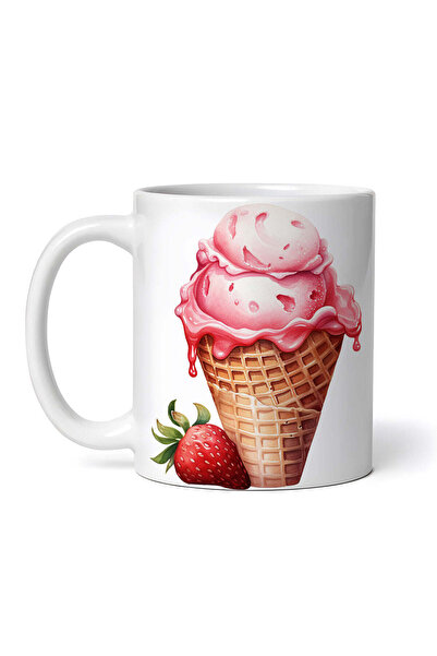 OEM Cană albă personalizată, cornet de înghețată cu căpșuni, Inovatix®. 330 ml
