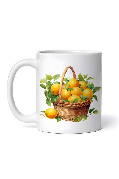 OEM Εξατομικευμένη Λευκή Κούπα, Ψάθινο Καλάθι με Πορτοκάλια, Inovatix®. 330ml