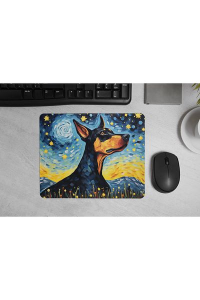 MS Major Selection Doberman Mouse Pad – Starry Night Design (17.5X21.5 Cm, Non-Slip Base)