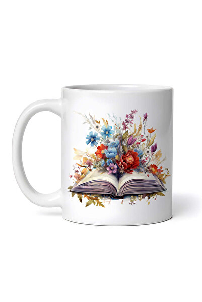 OEM Εξατομικευμένη Λευκή Κούπα, Βιβλίο με Λουλούδια και Ροζ Πέρλες, Inovatix®...