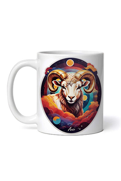 OEM Cană albă personalizată, cap de Berbec și planete, simbol al semnului zod...