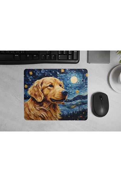 MS Major Selection Golden Retriever Mouse Pad – Starry Night Design (17.5X21.5 Cm, Non-Slip Base)
