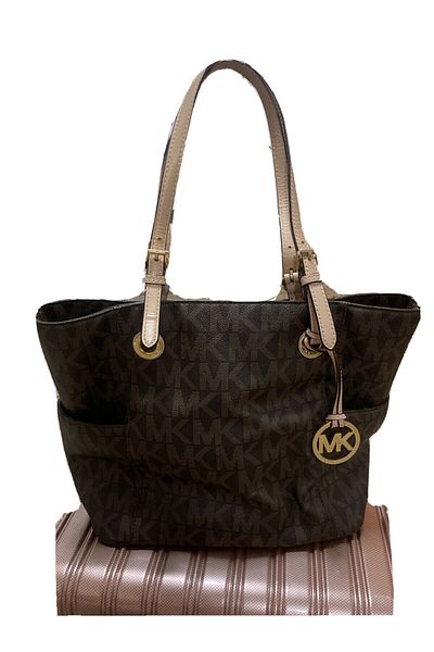 Michael Kors MICHAEL KORS Women's Jet Set Item MK Signature Tote Bag Brown Gold