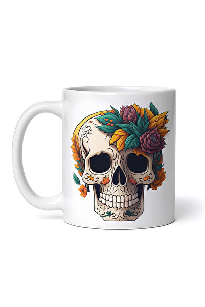 OEM Εξατομικευμένη Λευκή Κούπα, Κρανίο με Λουλούδια στο Κεφάλι, Inovatix®. 330ml