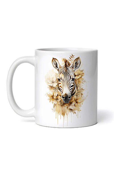 OEM Cană albă personalizată, cap de zebră și flori, Inovatix®. 330 ml