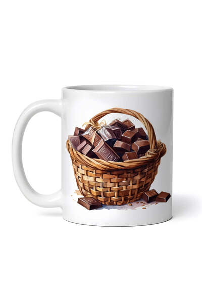 OEM Cană albă personalizată, coș de răchită cu batoane de ciocolată, Inovatix®. 330 ml