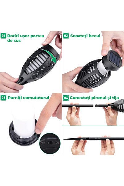 Echo Soul Set de 6 Lampi Solare pentru Exterior Echo Soul®, Rezistente la Intemperii, Design cu Flacara