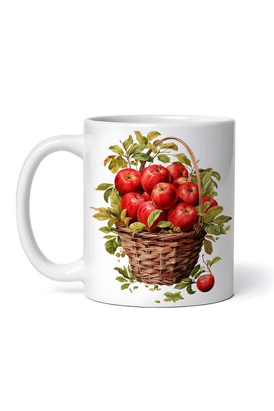 OEM Personalized white mug, Wicker basket with red apples, INOVATIX®. 330ml