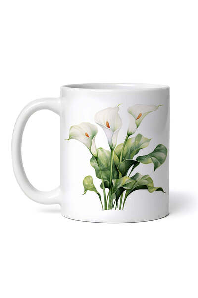 OEM Cană albă personalizată, Buchet de trei crini albi, INOVATIX®. 330ml