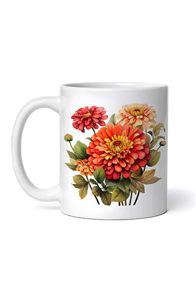 OEM Cană albă personalizată, buchet de flori de zinnia galbene și portocalii,...