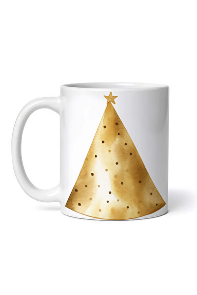 OEM Cană albă personalizată, Cască festivă aurie, Inovatix®. 330 ml