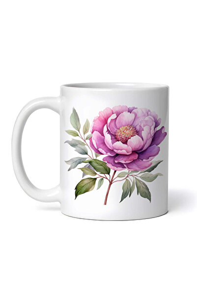 OEM Cană albă personalizată, Bujor înflorit cu frunze, INOVATIX®. 330ml