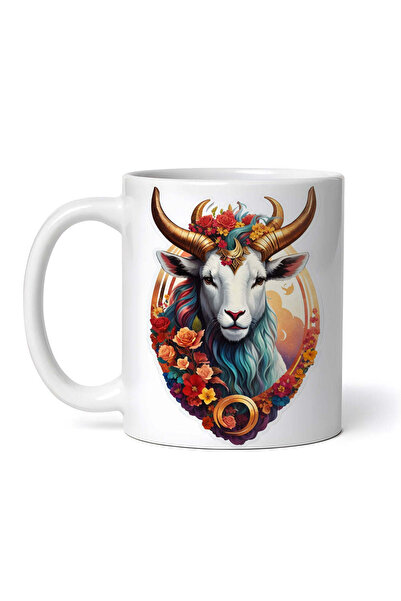 OEM Εξατομικευμένη Λευκή Κούπα, Κατσίκα με Λουλούδια, Σύμβολο του Ζωδίου Αιγό...