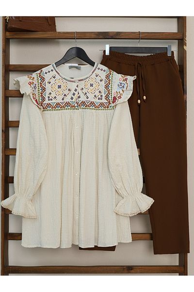 HİJABAYA Ethnic Patterned Wrap Tunic with Elastic Sleeves