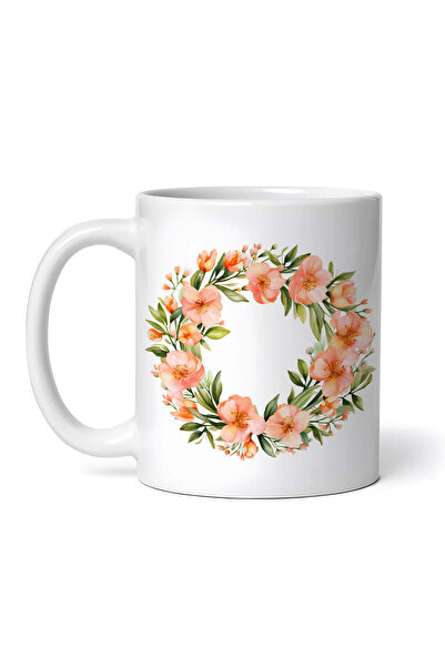 OEM Cană albă personalizată, Coroană de Flori de Piersică, INOVATIX®. 330ml