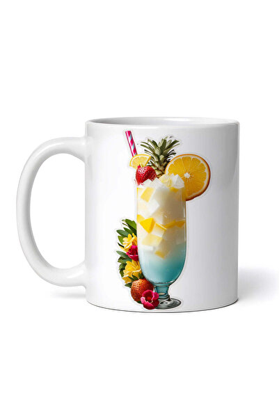 OEM Cană albă personalizată, Cocktail Pina Colada cu ananas, portocală și căpșuni, INOVATIX®. 330ml