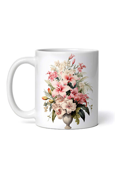 OEM Cană albă personalizată, crini roz și albi, INOVATIX®. 330ml