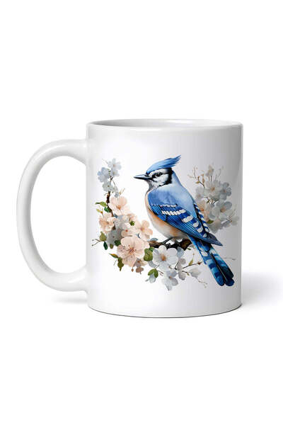 OEM Cană albă personalizată, albastru cardinal în floare de cireș, Inovatix®....