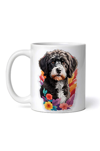 OEM Cană albă personalizată, Câine de Apă Portughez cu flori, INOVATIX®. 330ml