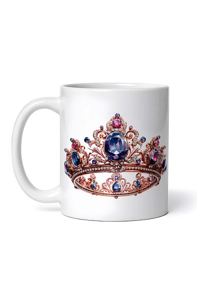 OEM Cană albă personalizată, coroană cu pietre albastre și roz, Inovatix®. 330 ml