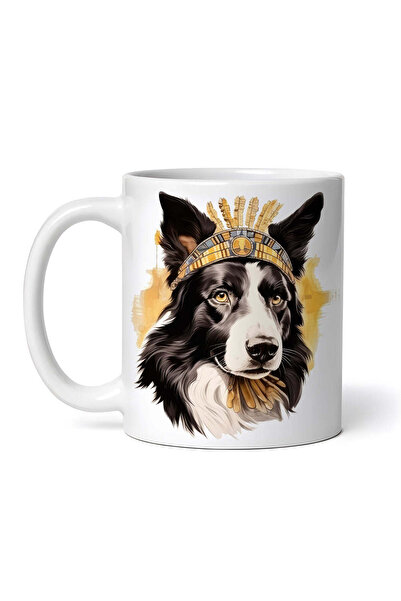 OEM Cană albă personalizată, câine Border Collie egiptean cu coroană, INOVATI...