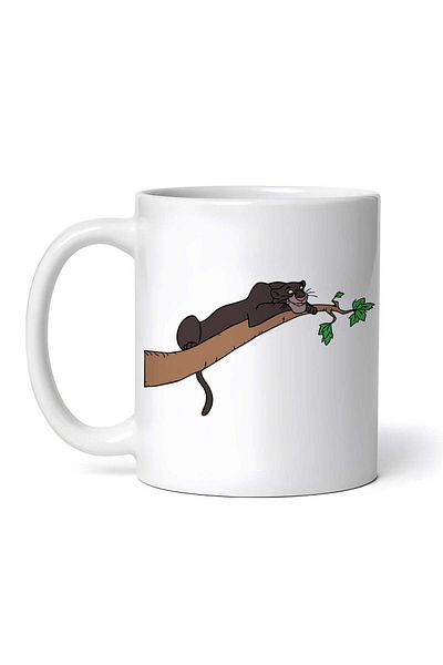OEM Cană albă personalizată, Cartea Junglei, Bagheera odihnindu-se pe o creangă, Inovatix®. 330ml