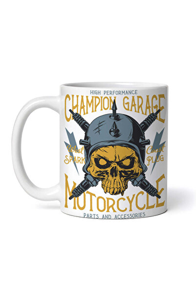 OEM Εξατομικευμένη λευκή κούπα, Champion Garage Motorcycle, INOVATIX®. 330 ml