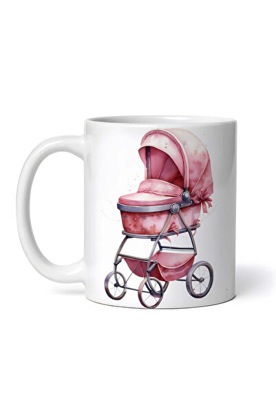 OEM Cană albă personalizată, cărucior roz, INOVATIX®. 330ml