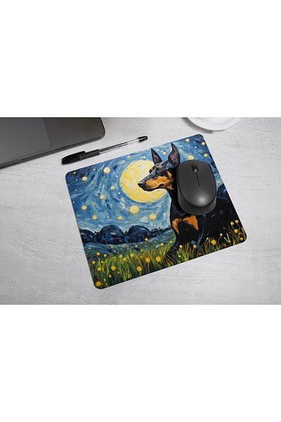 MS Major Selection Doberman Mouse Pad – Starry Night Design (17.5X21.5 Cm, Non-Slip Base)