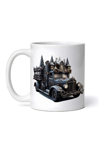 OEM Εξατομικευμένη λευκή κούπα, Μαύρο Φορτηγό με Έλατα, INOVATIX®. 330ml