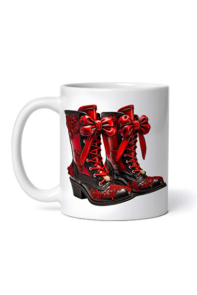 OEM Cană albă personalizată, cizme vintage negre și roșii cu șireturi, Inovat...
