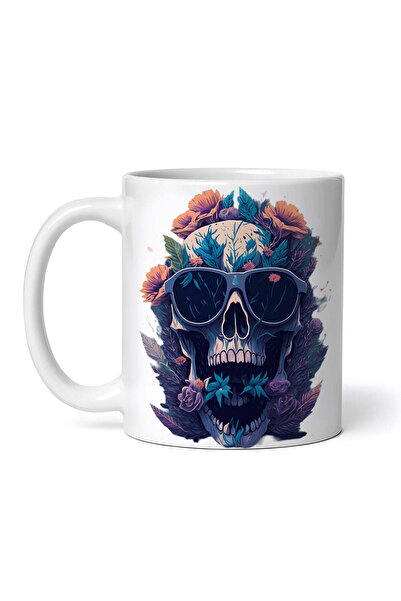 OEM Cană albă personalizată, craniu cu flori și ochelari de soare, Inovatix®....
