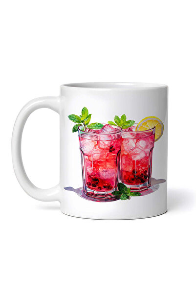 OEM Cană albă personalizată, cocktail de fructe roz cu mentă, Inovatix®. 330 ml