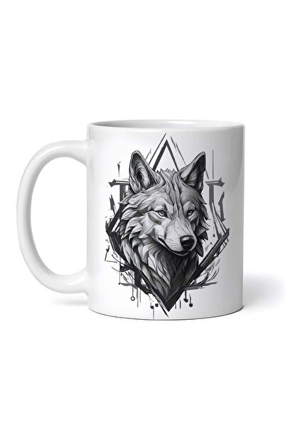 OEM Cană albă personalizată, profil cap de lup, Inovatix®. 330 ml